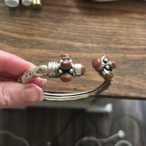 Natural Goldstone Gemstones in a Handcrafted Artisan Bangle Bracelet - Picture 8 of 9